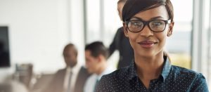 Women in glasses smiling