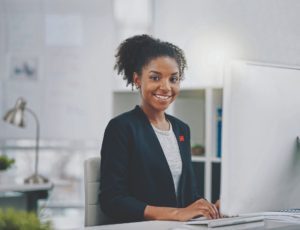 Shot of a young woman sitting in her office